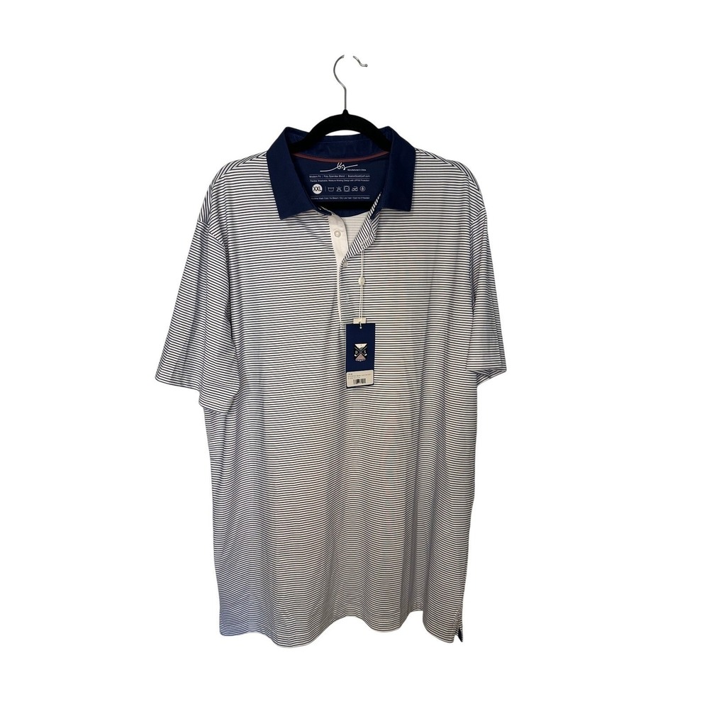 Boston Scott Golf XXL Men's Navy Stripe Modern Fit Moisture Wicking Polo NWT